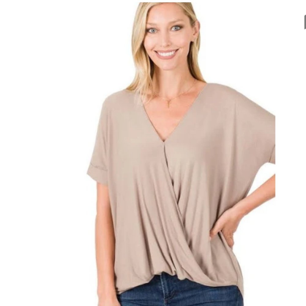CHELSEA28 Surplice Neck Tuck Front Top